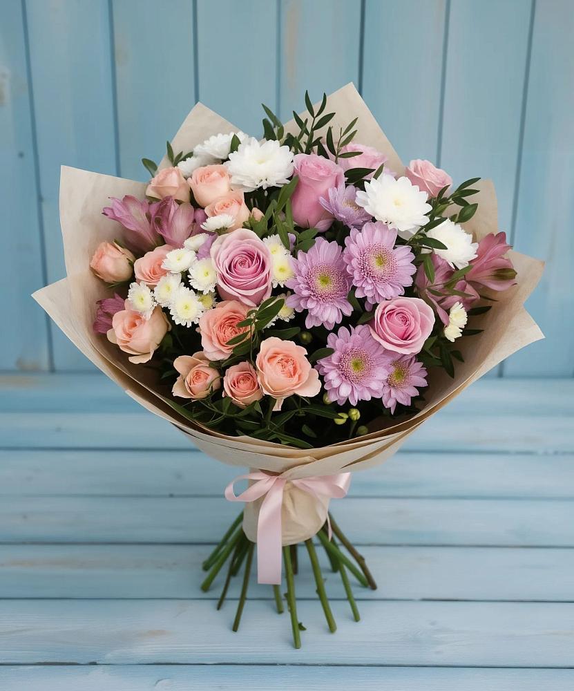 Букет цветов из: Хризантемы, Розы и Альстромерии в Старой Майне