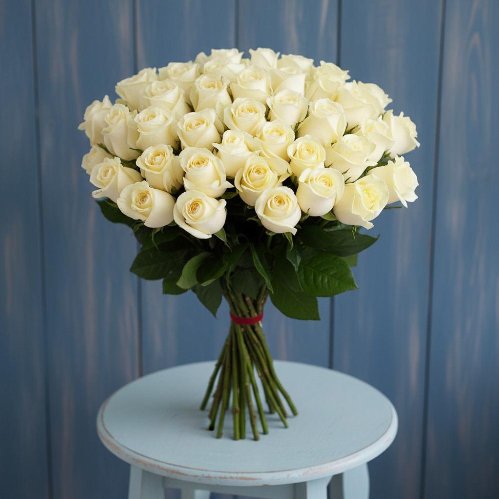 Букет 51 Белая роза Эдлесс Лав в Старой Майне