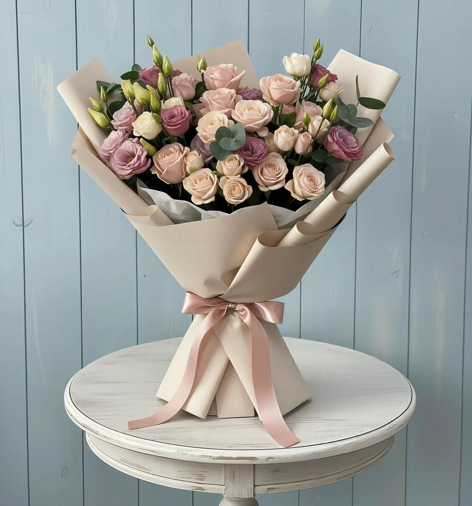 Букет цветов из: Розы и Лизиантусы в Старой Майне